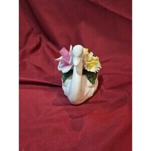 Vintage Crown Royal Bone China England Roses Flower Swan Vase Figurine EUC
